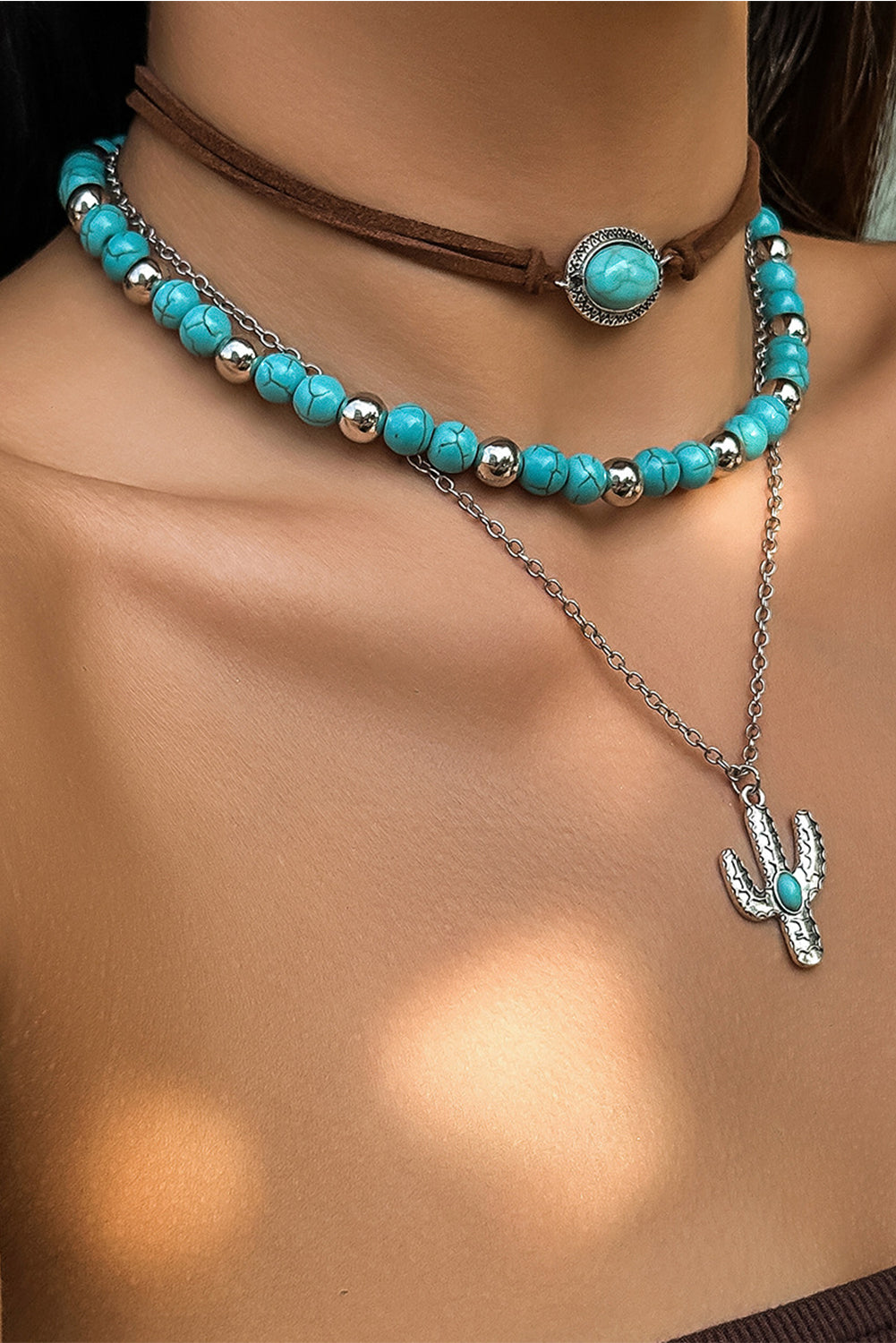 Turquoise Trio Layered Necklace Set – Boho Meets Southwestern Charm 🌵