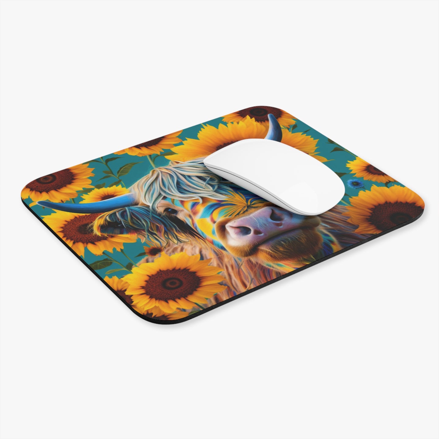 Sunflower Highland Cow Mouse Pad, Highland cow mouse pad, Sunflower mouse pad