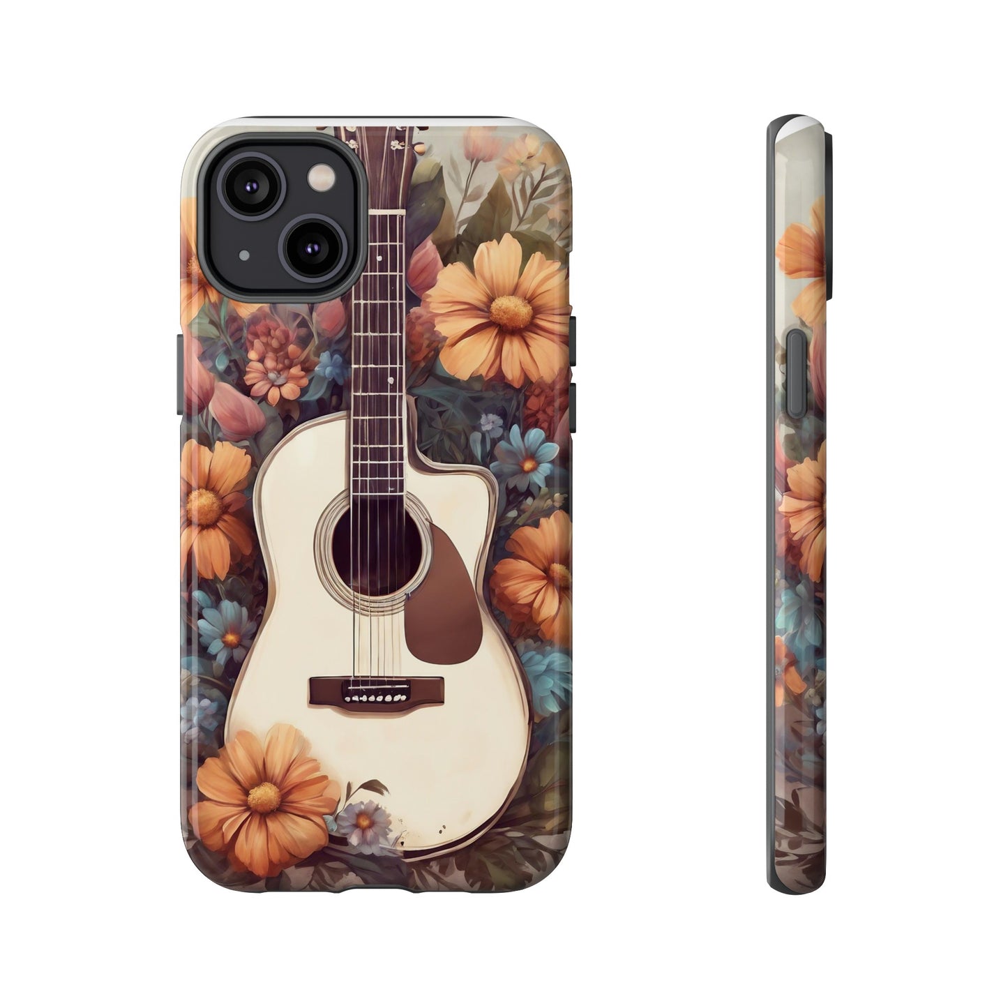 White Acoustic Guitar surrounded by Flowers Phone Case