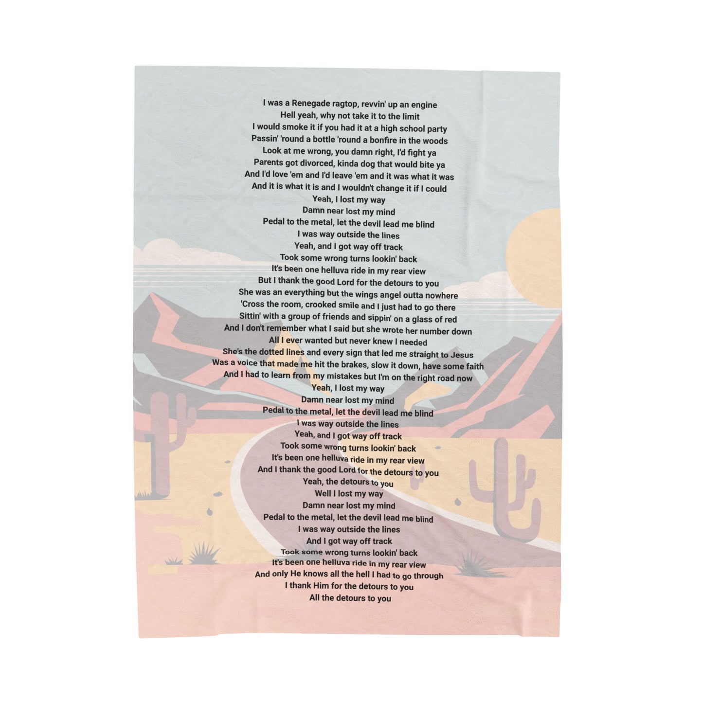 Detours lyric Velveteen Plush Blanket, Fan Blanket, Throw Rug, Display Blanket, Country Music Blanket,
