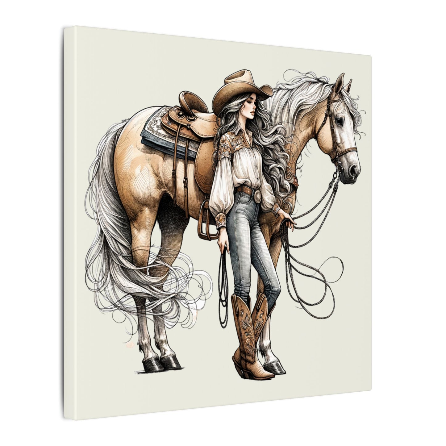 Elegant Cowgirl and Horse Canvas β Western Wall Art for Rustic & Country Decor