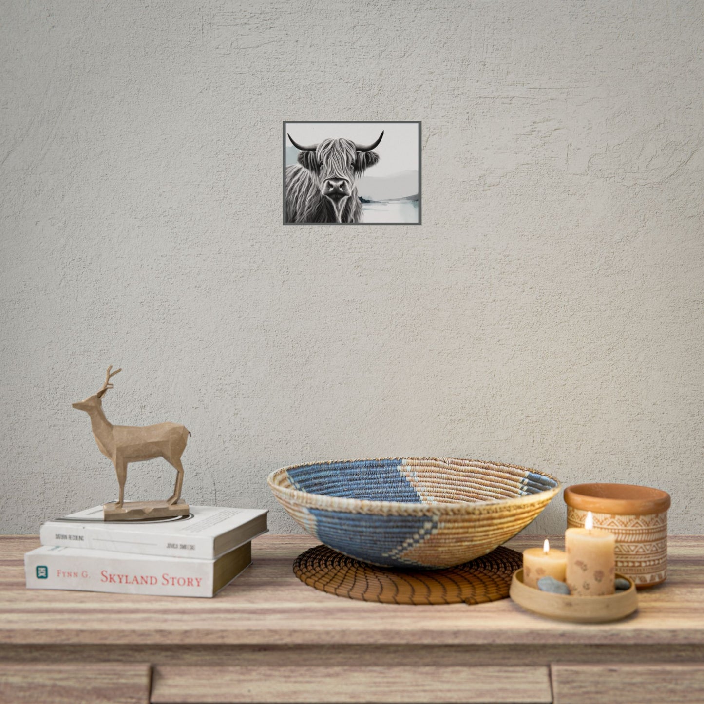 Highland Serenity Wall Print, Rolled Poster, Highland Cow Wall Art, AI Wall Art