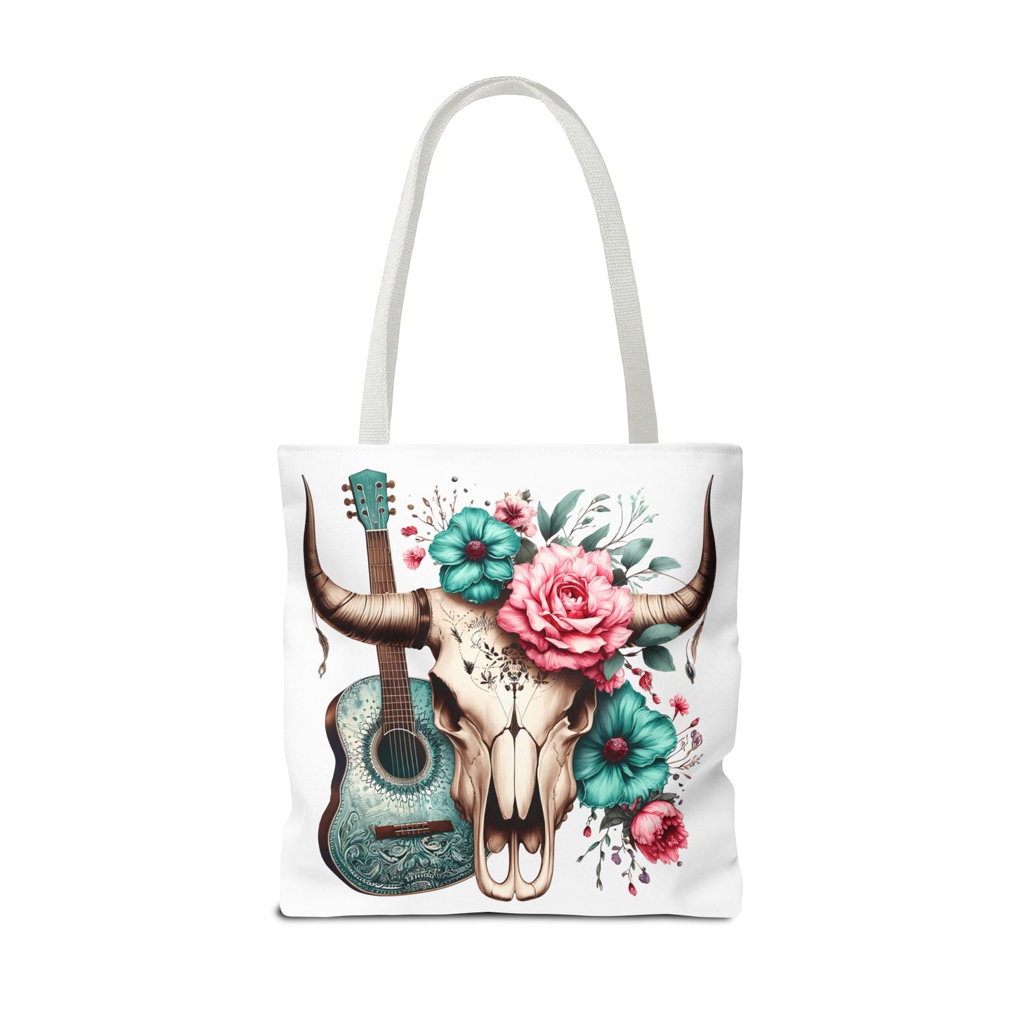 Boho Chic Skull and Guitar Floral Tote Bag
