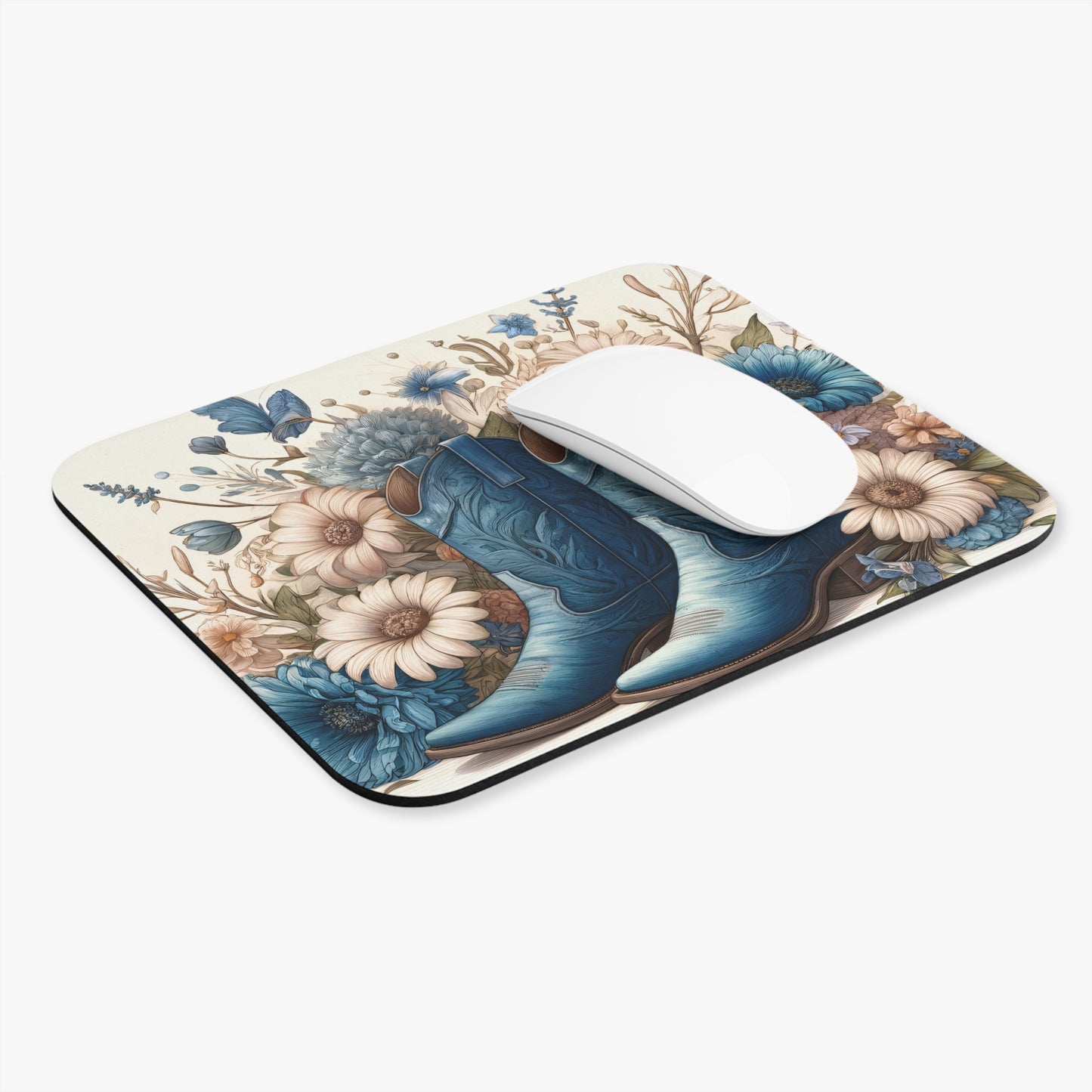 Blue Boots & Blooms Mouse Pad, Cowboy boots Mouse Pad, Western Mouse Pad