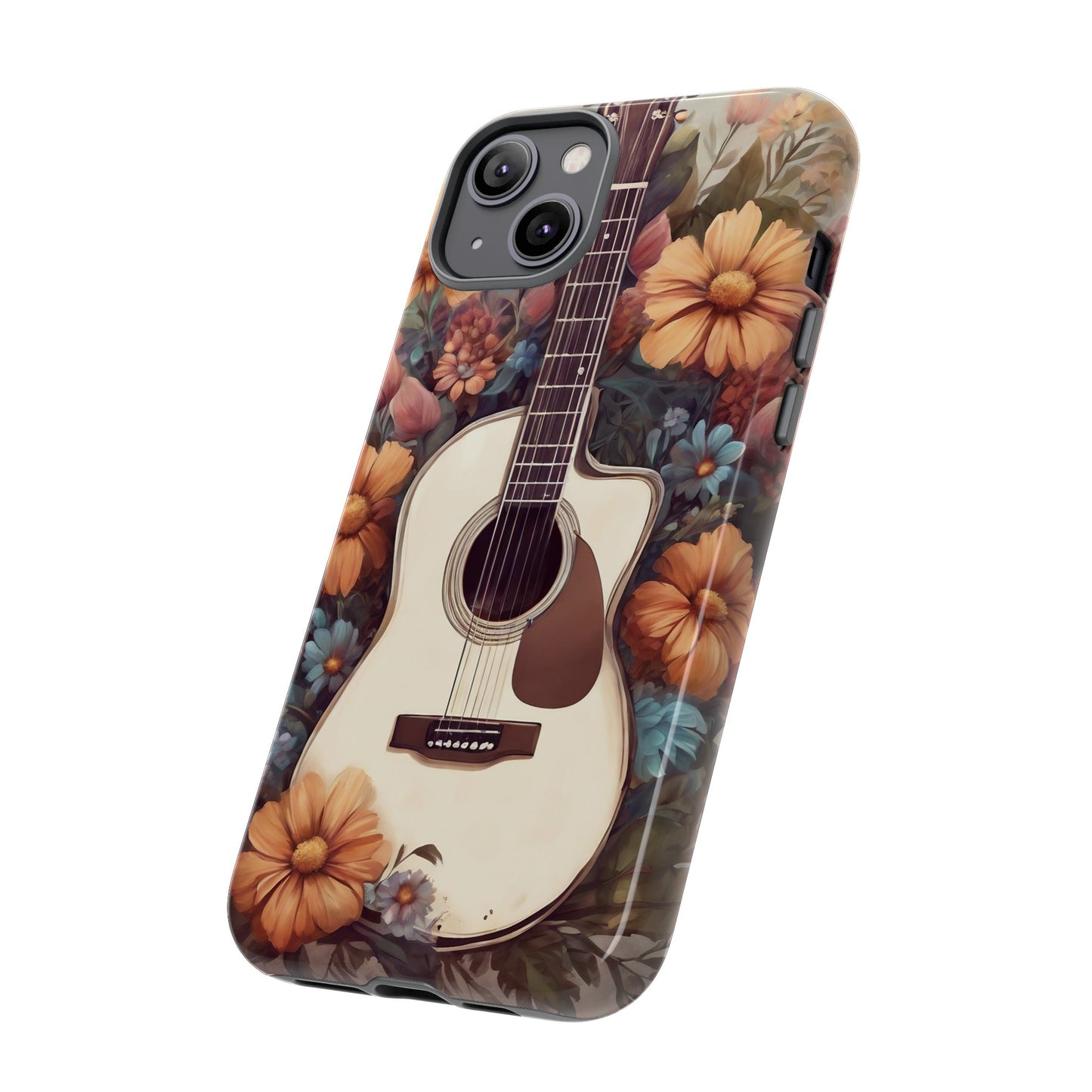 White Acoustic Guitar surrounded by Flowers Phone Case