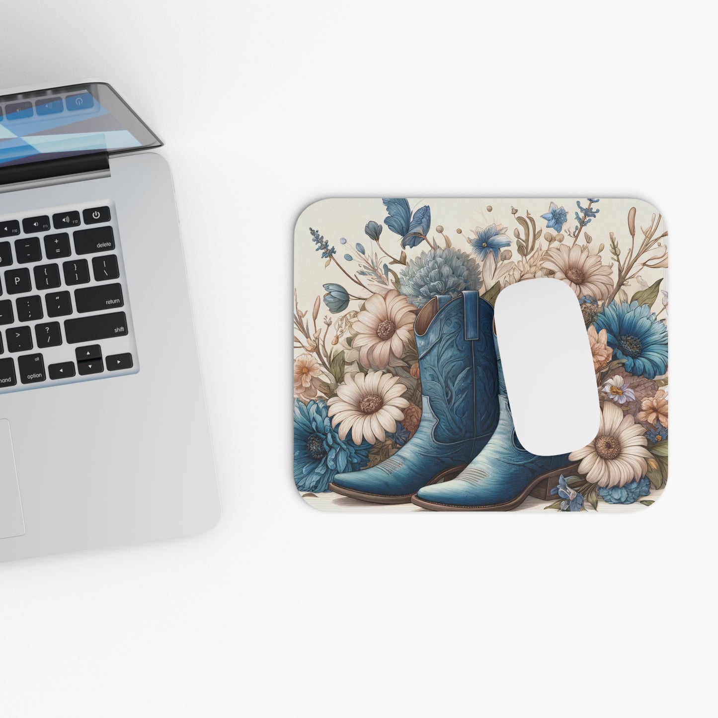 Blue Boots & Blooms Mouse Pad, Cowboy boots Mouse Pad, Western Mouse Pad