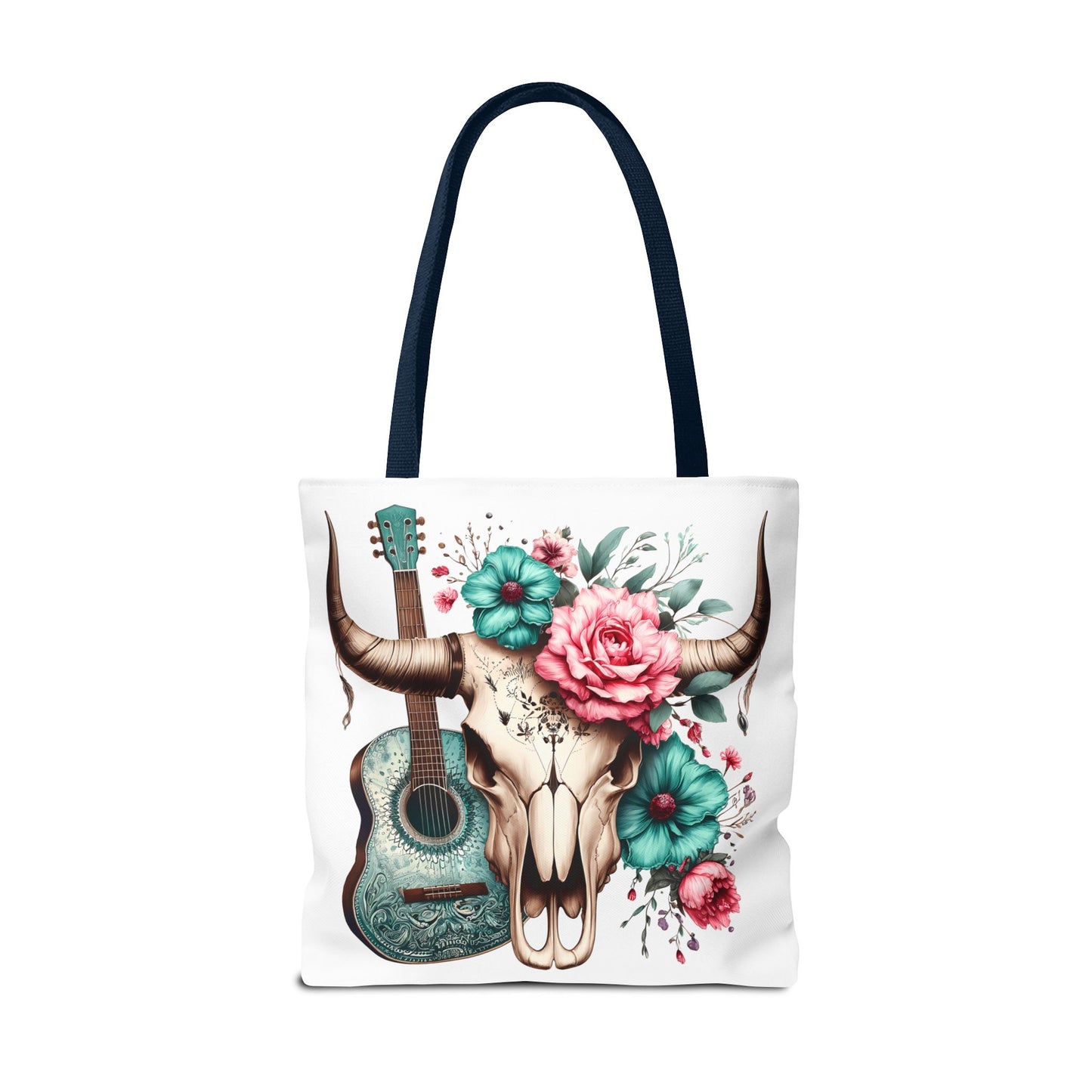 Boho Chic Skull and Guitar Floral Tote Bag