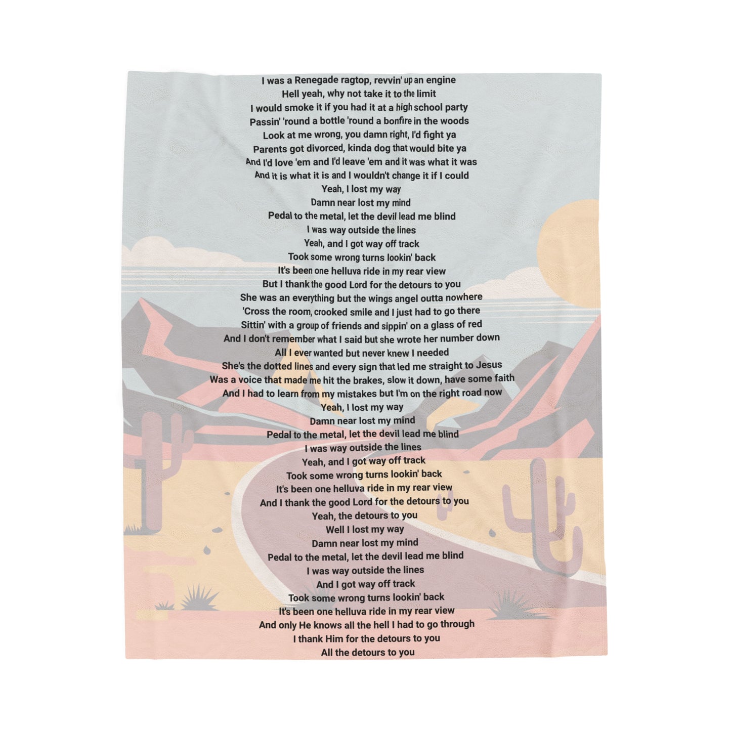 Detours lyric Velveteen Plush Blanket, Fan Blanket, Throw Rug, Display Blanket, Country Music Blanket,