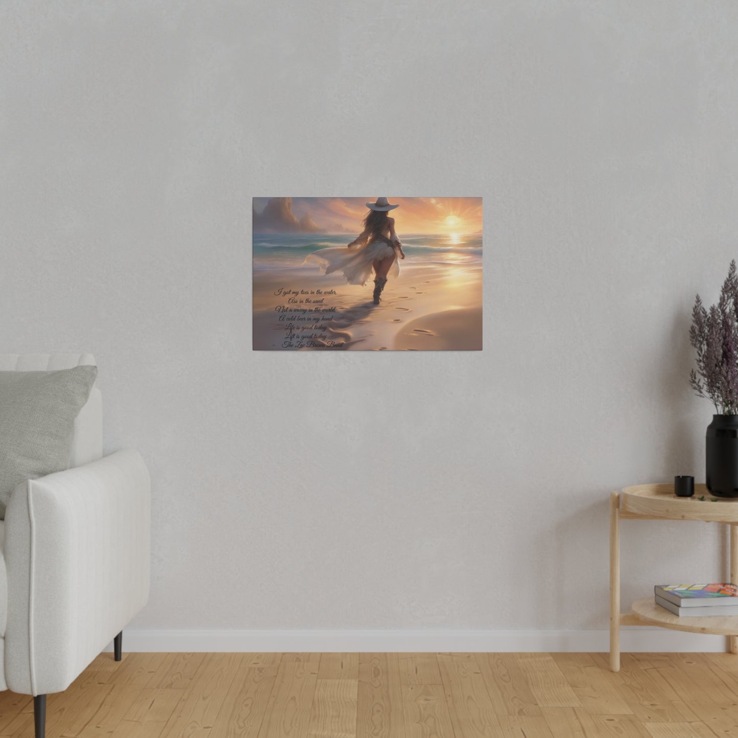 Canvas Print: Lady Walking Beach with Zac Brown Band Song Quote