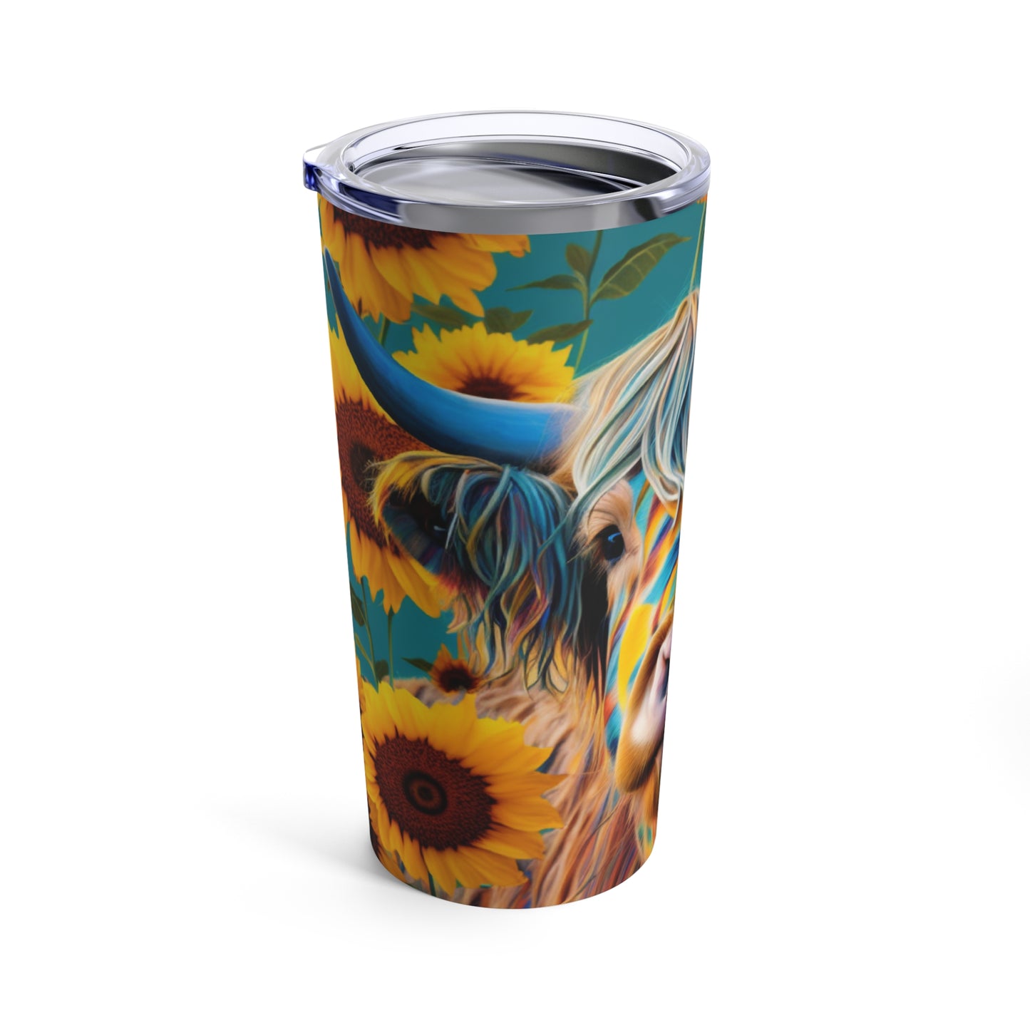 Sunflower Highland Cow Tumbler 20oz, Water bottle, Sunflower design, Highland Cow Print