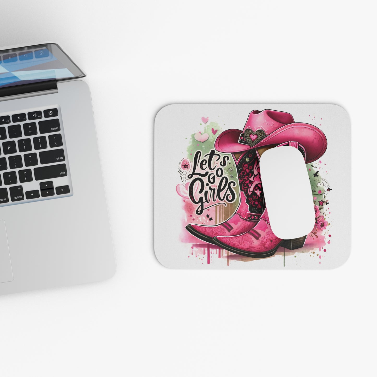 Let's go girls Mouse Pad, Western mouse pad, Pink cowboy boots & hat mouse pad