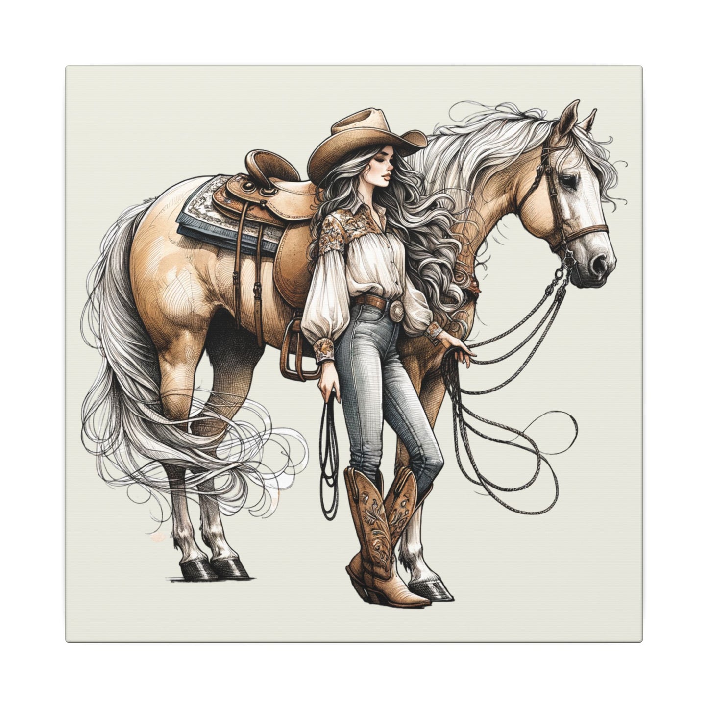 Elegant Cowgirl and Horse Canvas β Western Wall Art for Rustic & Country Decor
