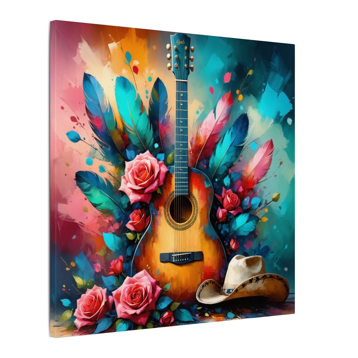 "Country Soul" Vibrant Guitar & Cowboy Hat Canvas Print – Western Music Wall Art