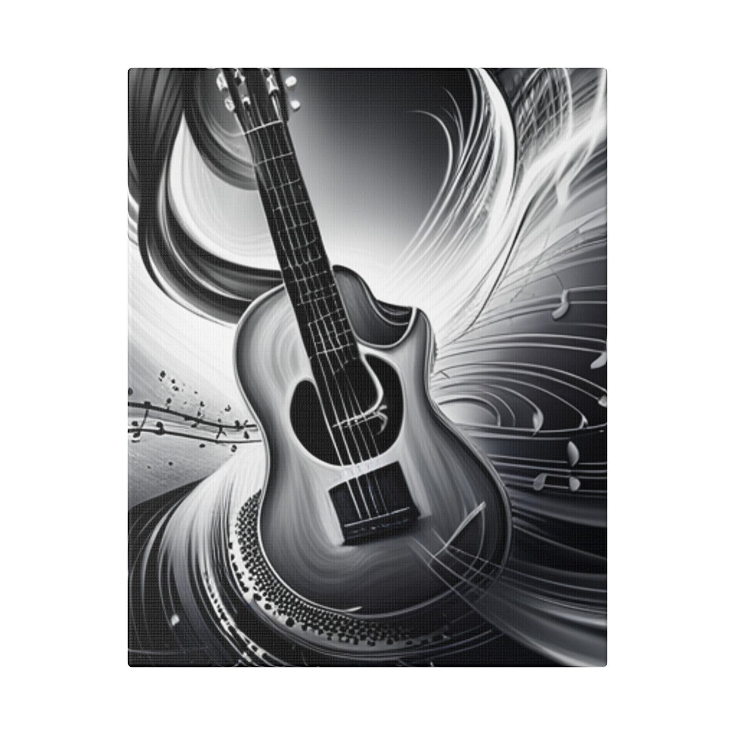 Black and White guitar and musical notes Canvas