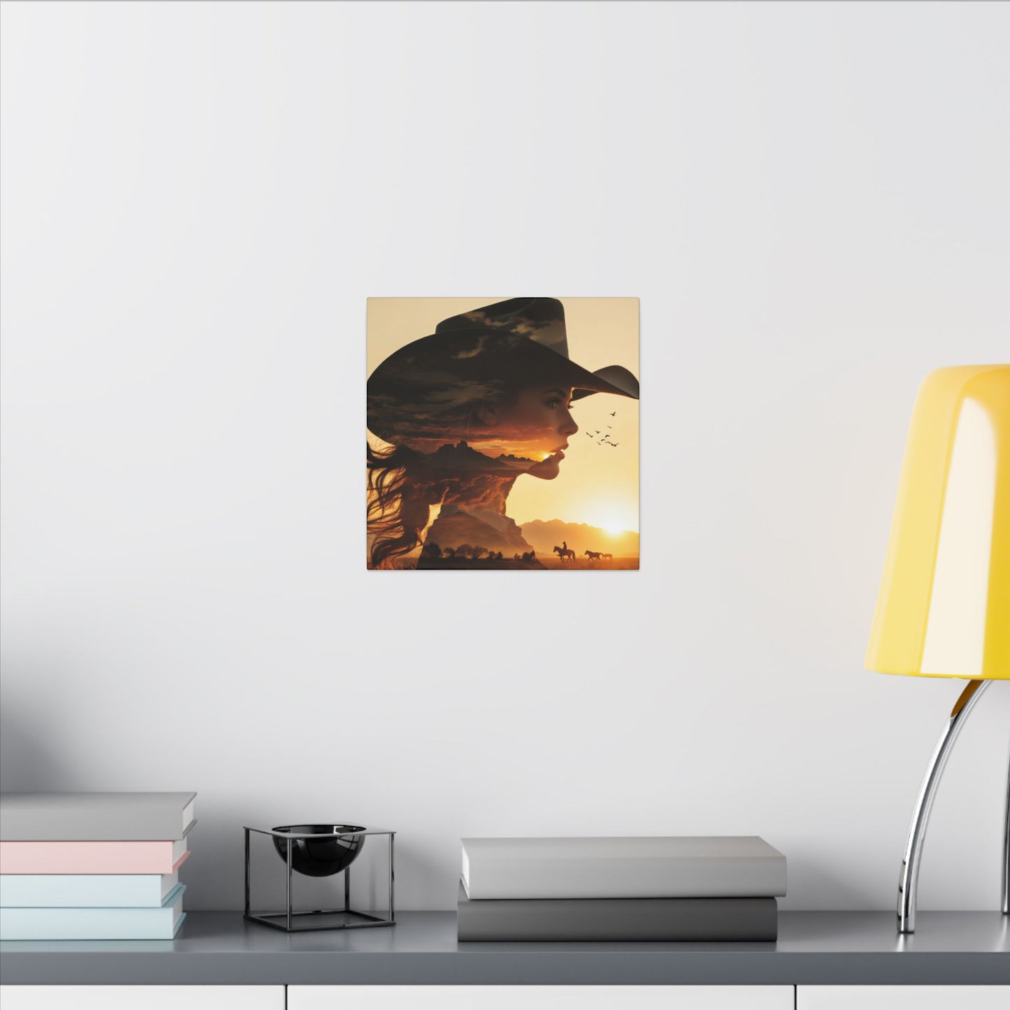 Western Sunset Silhouette | Cowboy Hat Canvas Wall Art