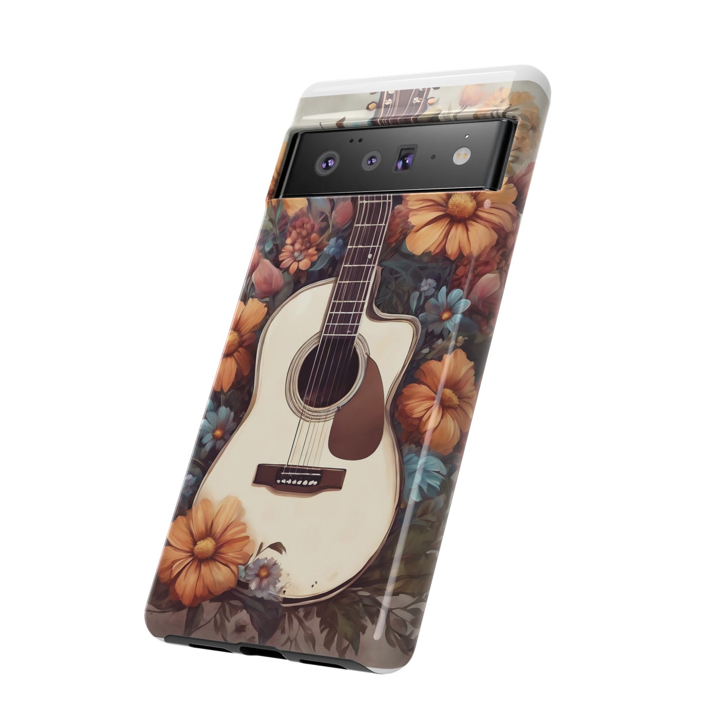 White Acoustic Guitar surrounded by Flowers Phone Case