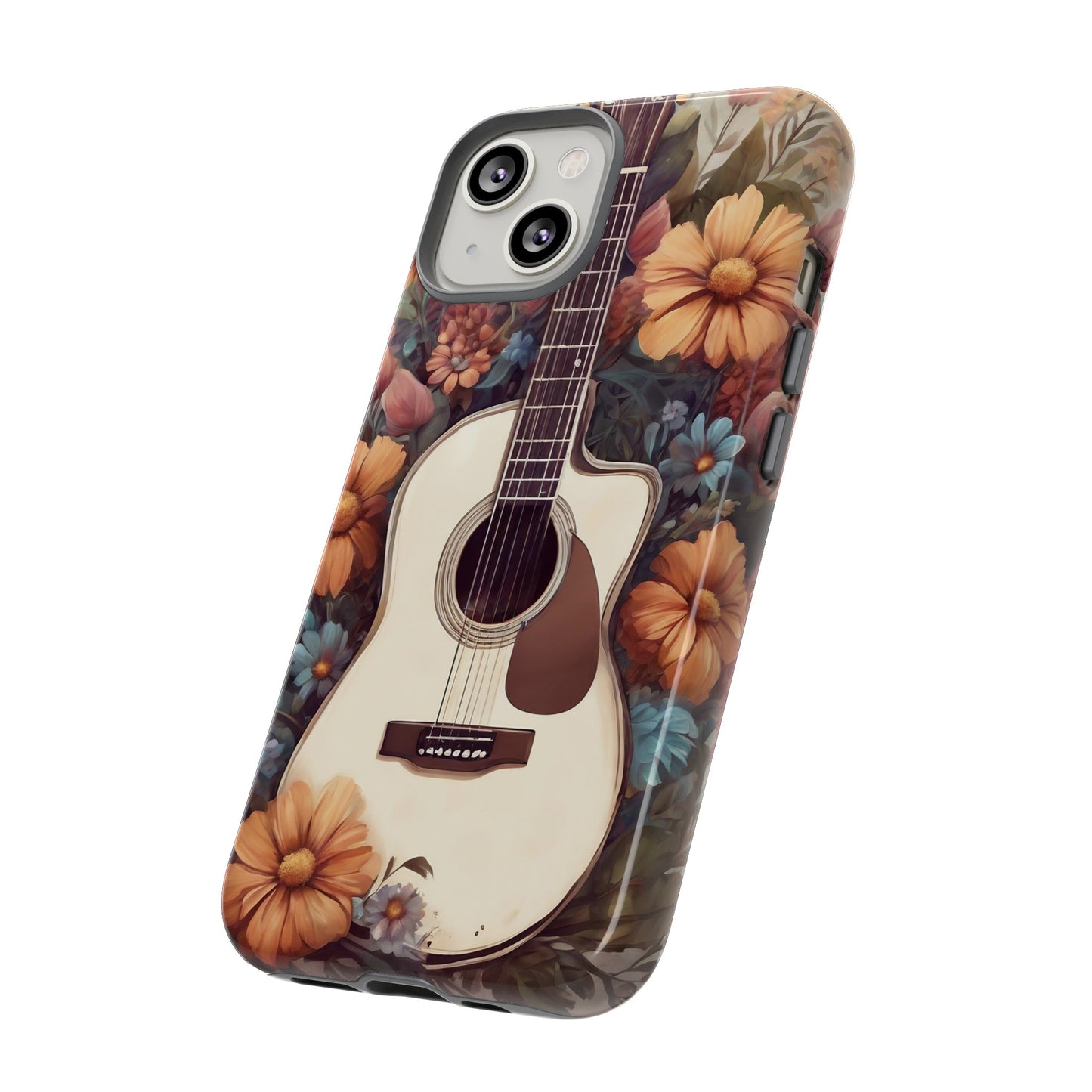White Acoustic Guitar surrounded by Flowers Phone Case