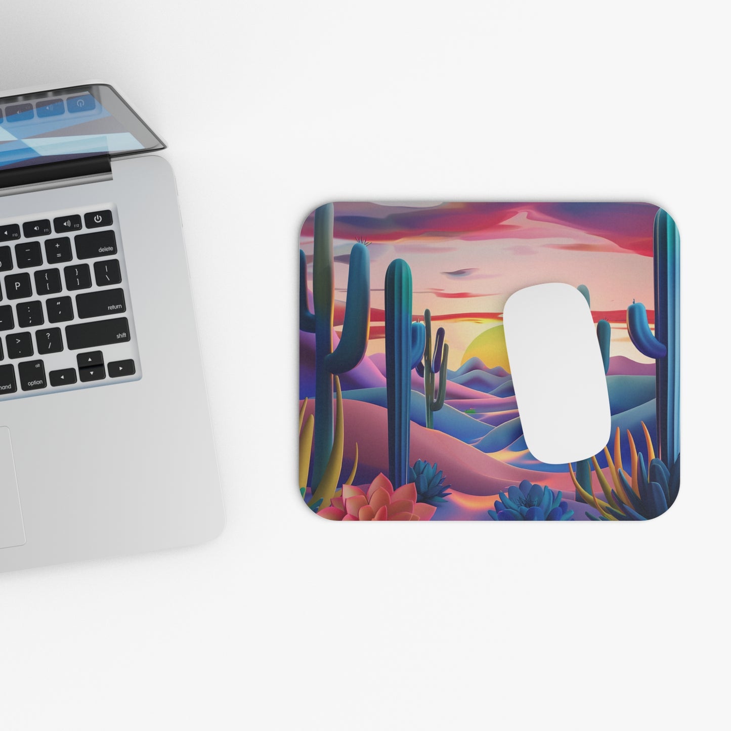 Blue/Purple Mountain Cactus Mouse Pad, Western mouse pad, Cactus sunset mouse pad