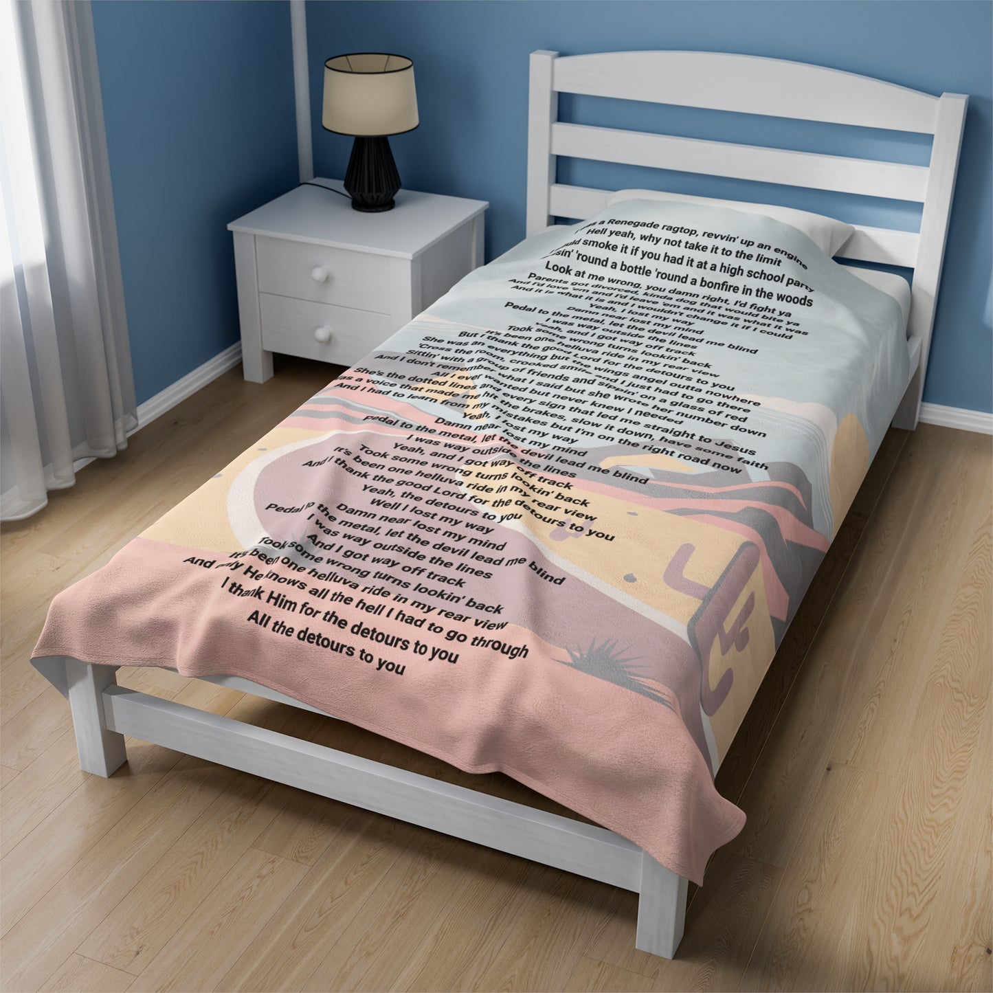 Detours lyric Velveteen Plush Blanket, Fan Blanket, Throw Rug, Display Blanket, Country Music Blanket,