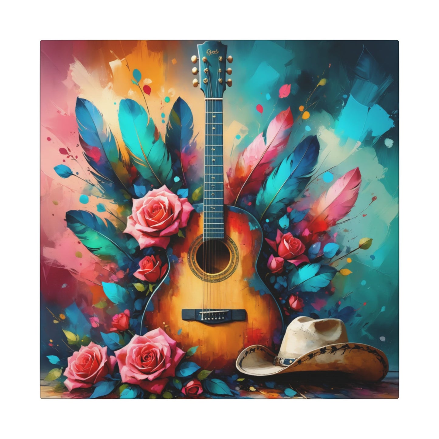 "Country Soul" Vibrant Guitar & Cowboy Hat Canvas Print – Western Music Wall Art