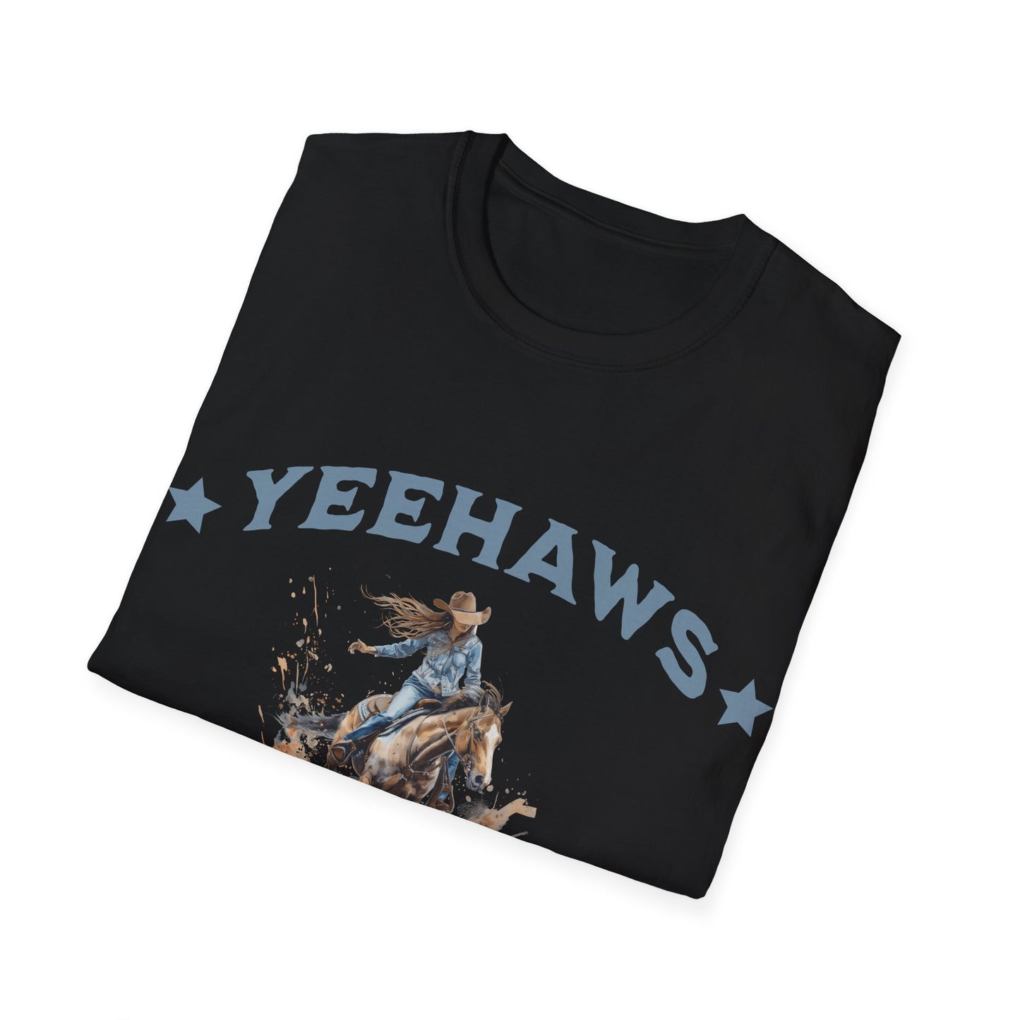 "Yeehaws and Hellnaws" Cowgirl Riding Graphic Tee ā Country Western Rodeo Shirt