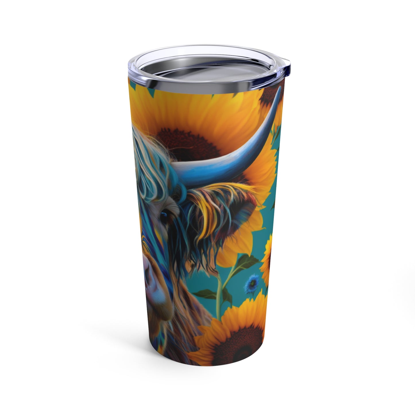 Sunflower Highland Cow Tumbler 20oz, Water bottle, Sunflower design, Highland Cow Print