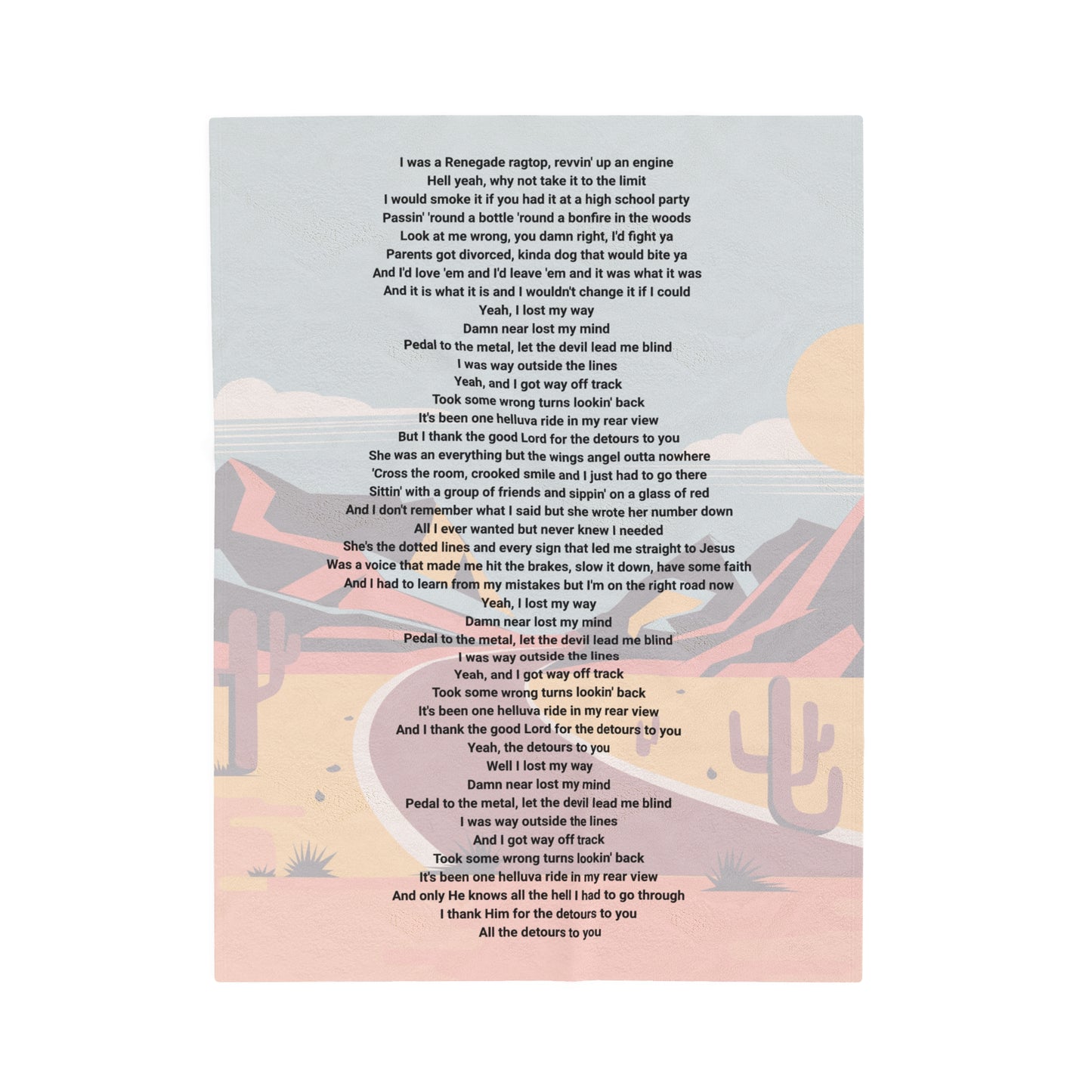 Detours lyric Velveteen Plush Blanket, Fan Blanket, Throw Rug, Display Blanket, Country Music Blanket,