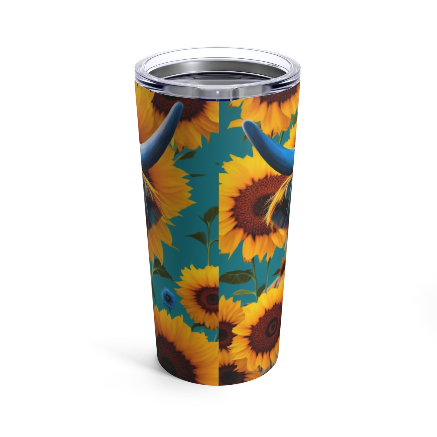 Sunflower Highland Cow Tumbler 20oz, Water bottle, Sunflower design, Highland Cow Print