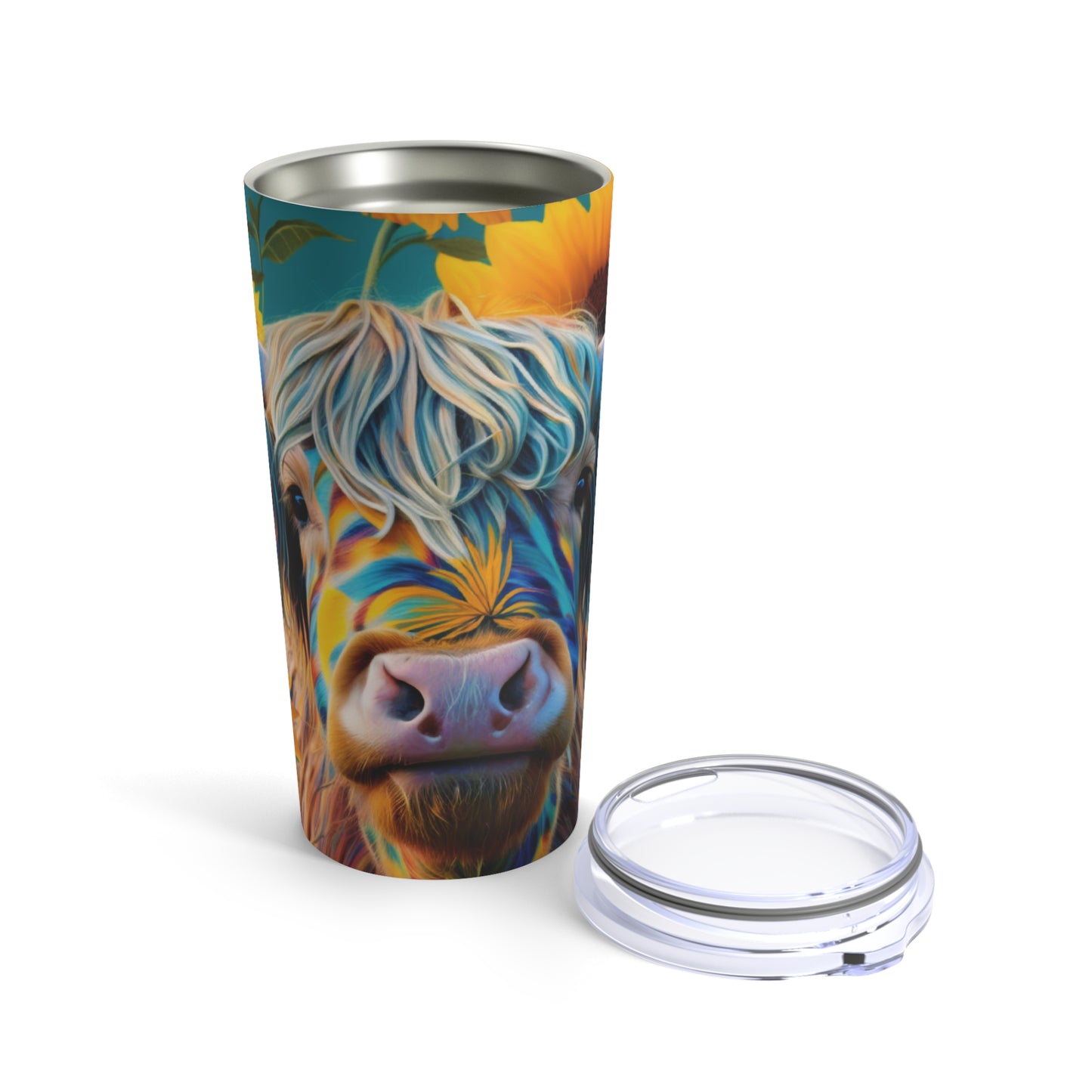 Sunflower Highland Cow Tumbler 20oz, Water bottle, Sunflower design, Highland Cow Print