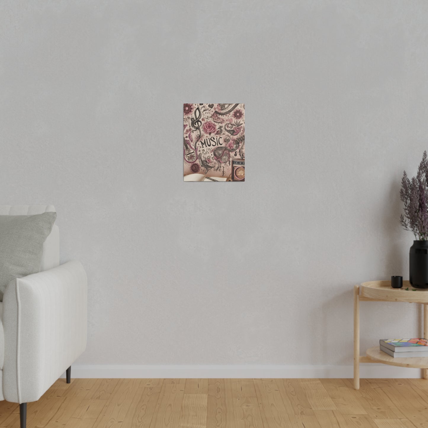 Pink Floral Music Canvas, Musical Notes, Musical Inspired, Custom Gift, Roses, Soft Pascal