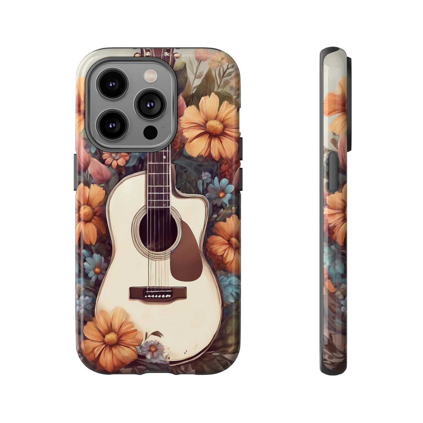 White Acoustic Guitar surrounded by Flowers Phone Case
