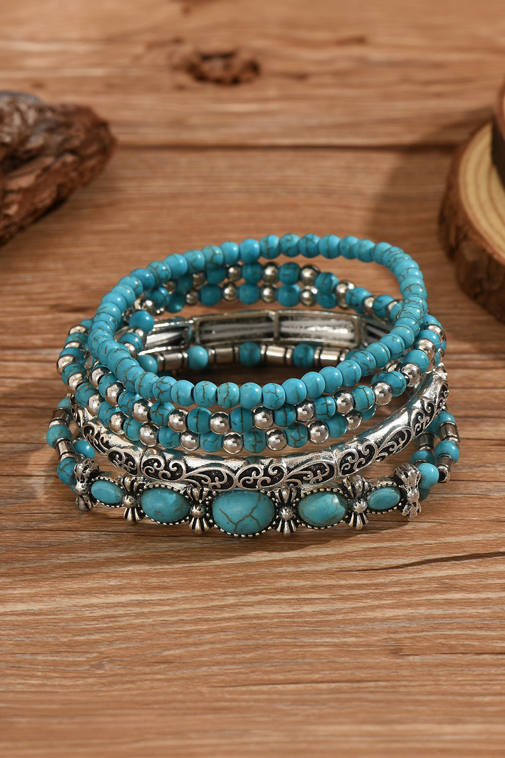 Desert Bloom Turquoise Bracelet – Silver-Touched Elegance for Free Spirits