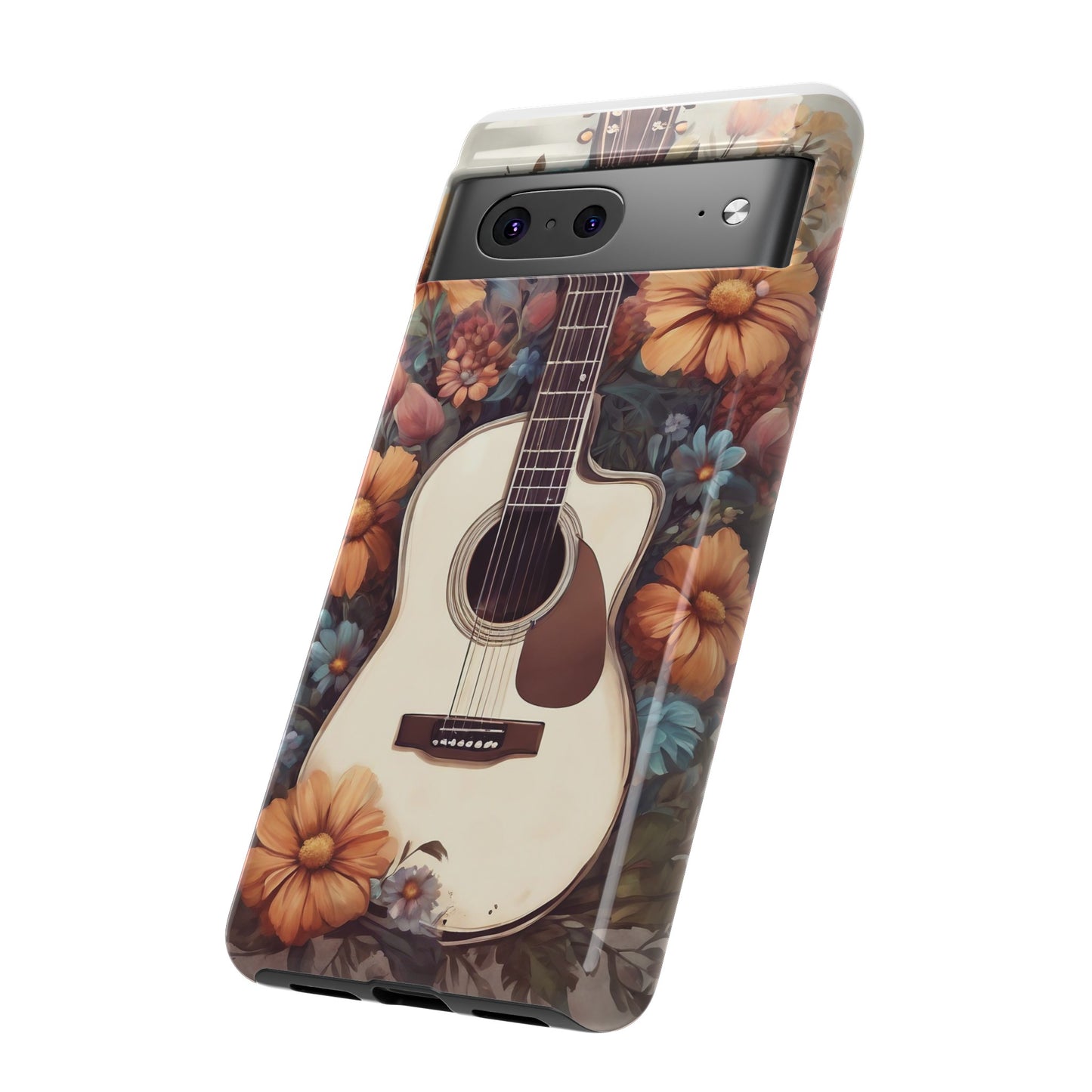 White Acoustic Guitar surrounded by Flowers Phone Case