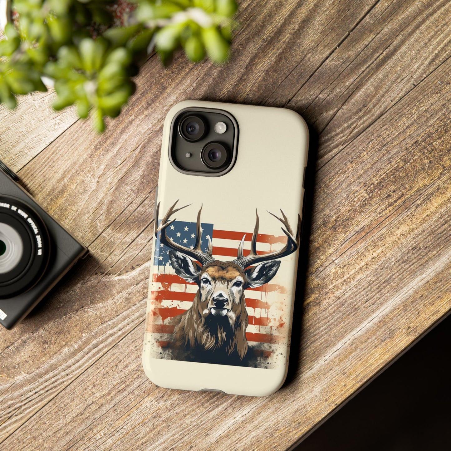 Wild Patriot: Majestic Deer with American Flag phone case