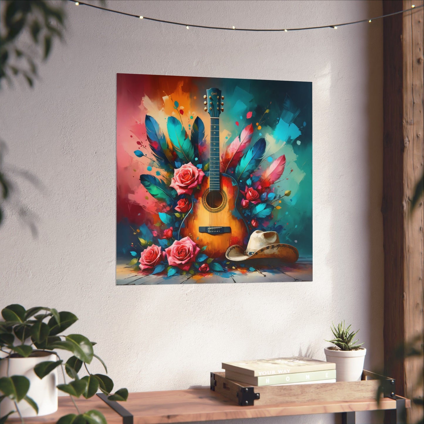 "Country Soul" Vibrant Guitar & Cowboy Hat Print – Western Music Wall Art, Wall Art, Home Decor, Wall Decor