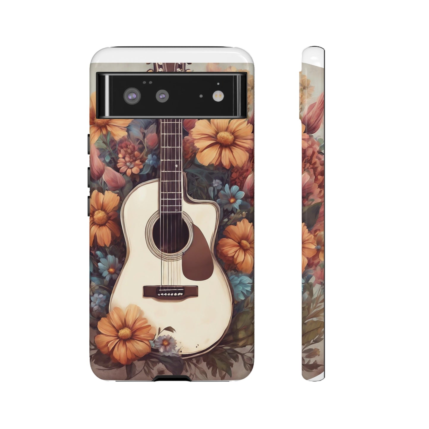 White Acoustic Guitar surrounded by Flowers Phone Case