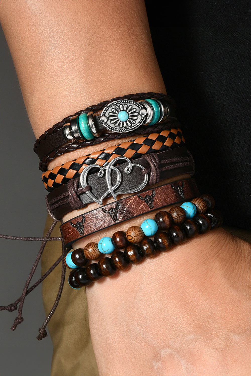 Cinnamon Sunset PU Leather Bracelet Stack β Western Texture Meets Everyday Luxe