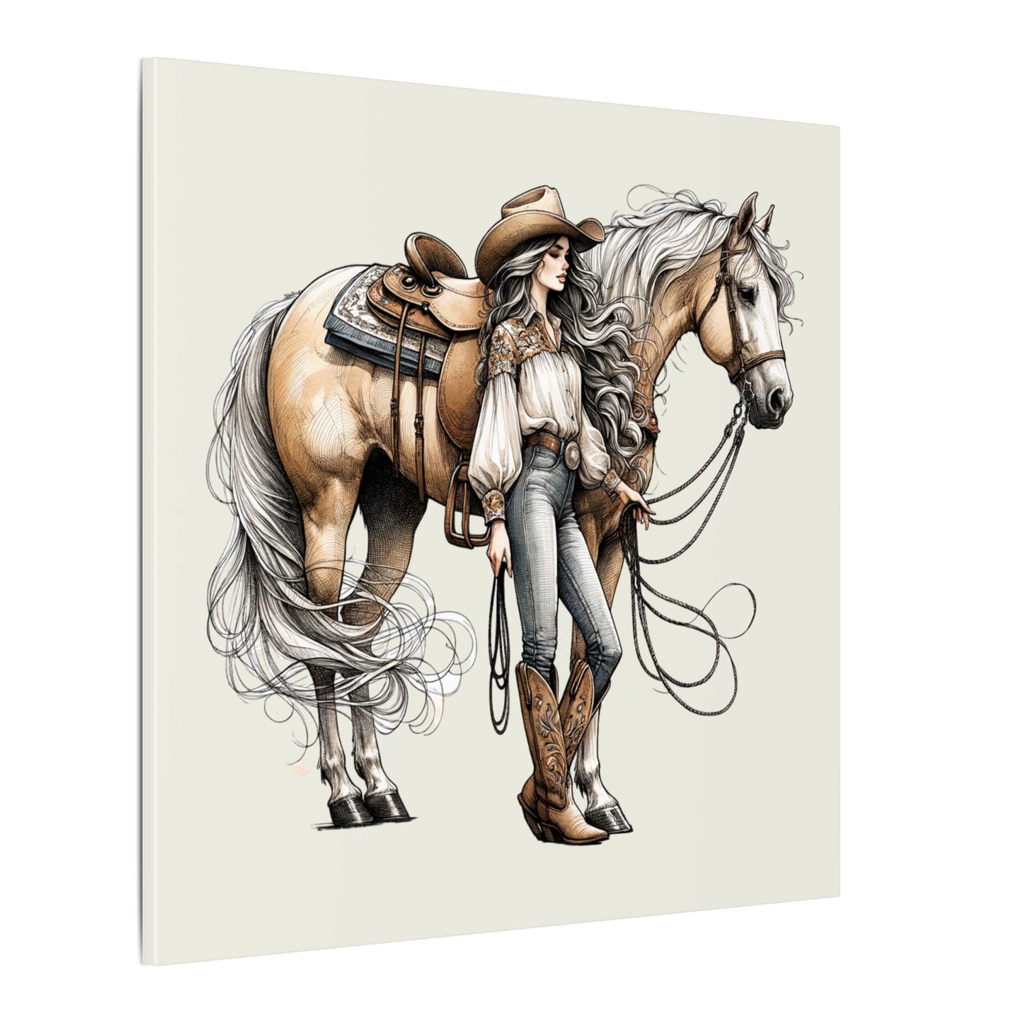 Elegant Cowgirl and Horse Canvas β Western Wall Art for Rustic & Country Decor