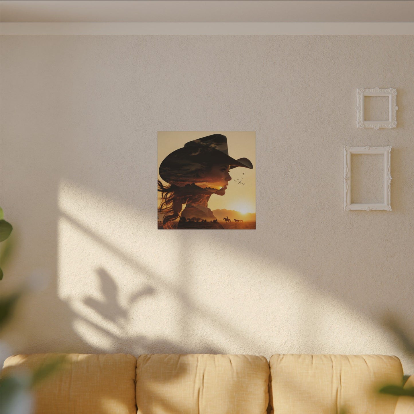 Western Sunset Silhouette | Cowboy Hat Canvas Wall Art