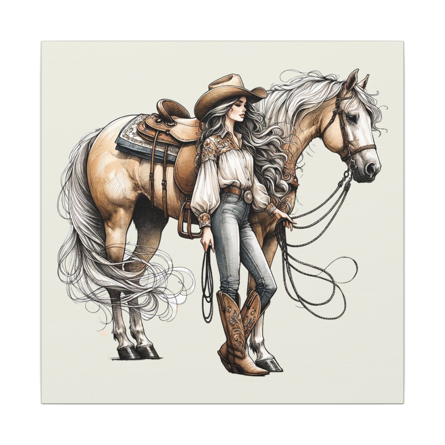 Elegant Cowgirl and Horse Canvas β Western Wall Art for Rustic & Country Decor