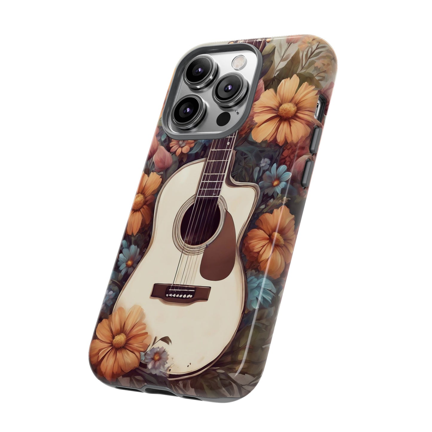 White Acoustic Guitar surrounded by Flowers Phone Case