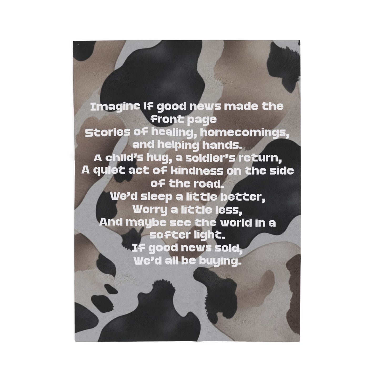 Western-Inspired Design – Eye-catching black, tan, and cream cow print with white text