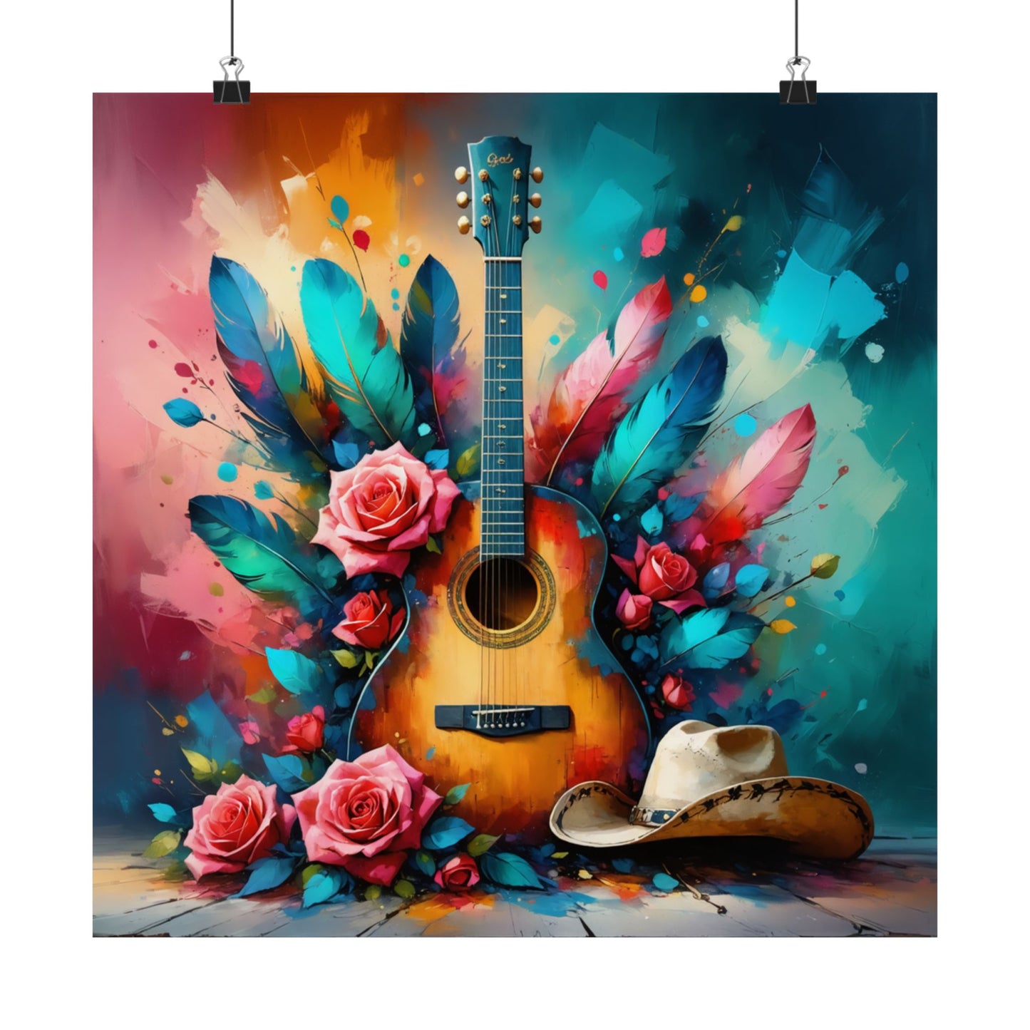 "Country Soul" Vibrant Guitar & Cowboy Hat Print – Western Music Wall Art, Wall Art, Home Decor, Wall Decor