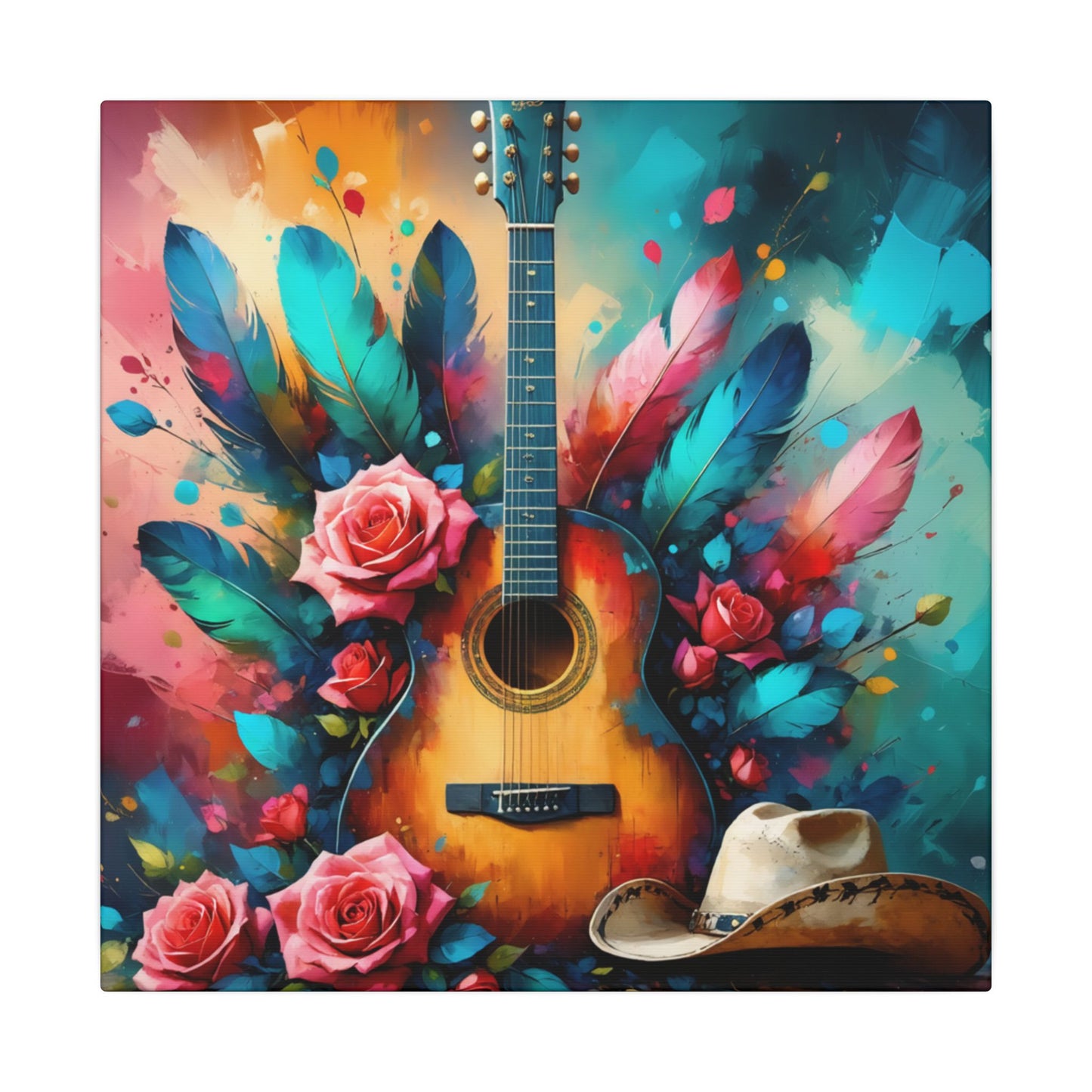 "Country Soul" Vibrant Guitar & Cowboy Hat Canvas Print – Western Music Wall Art