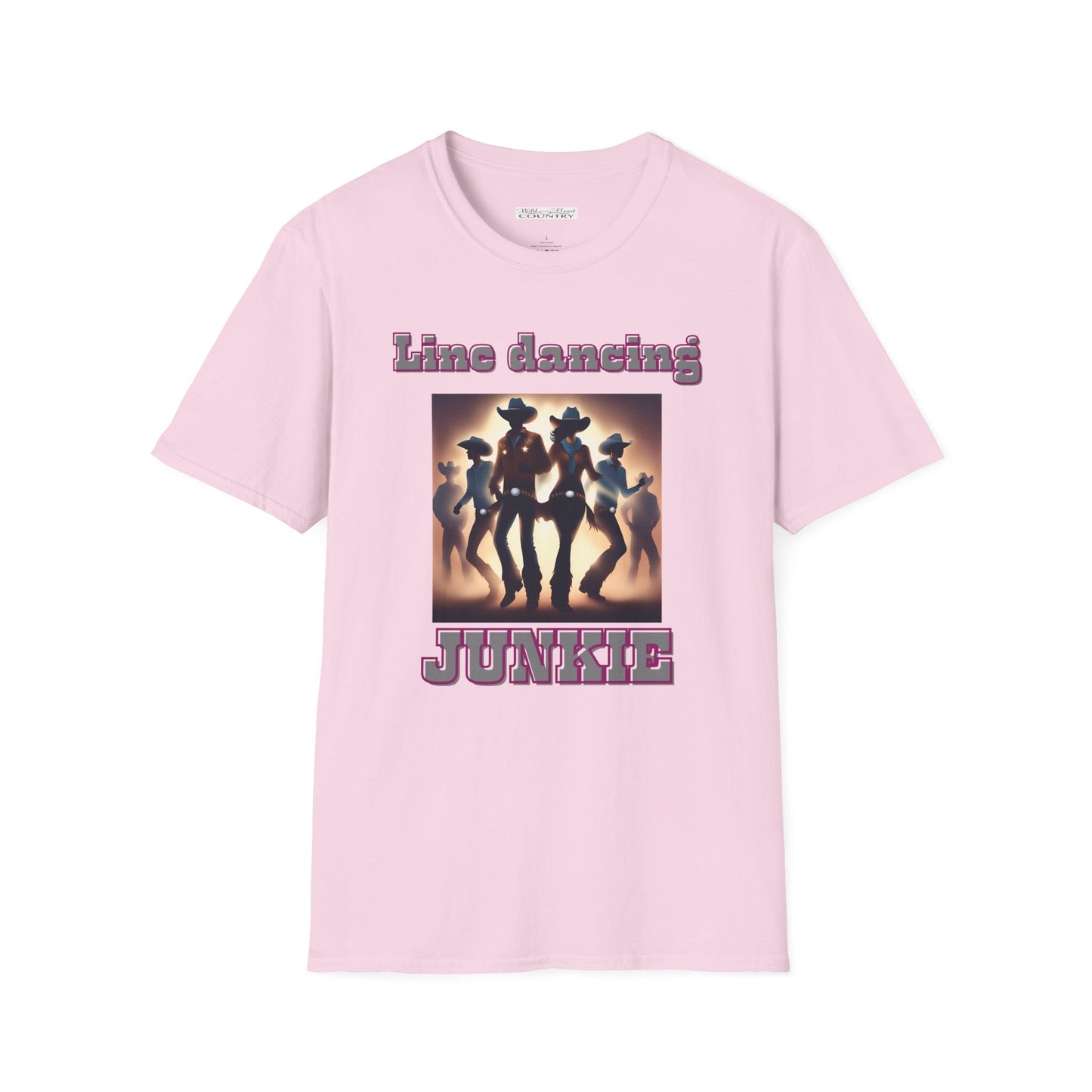 Image of people line dance with the text "line dancing Junkie"