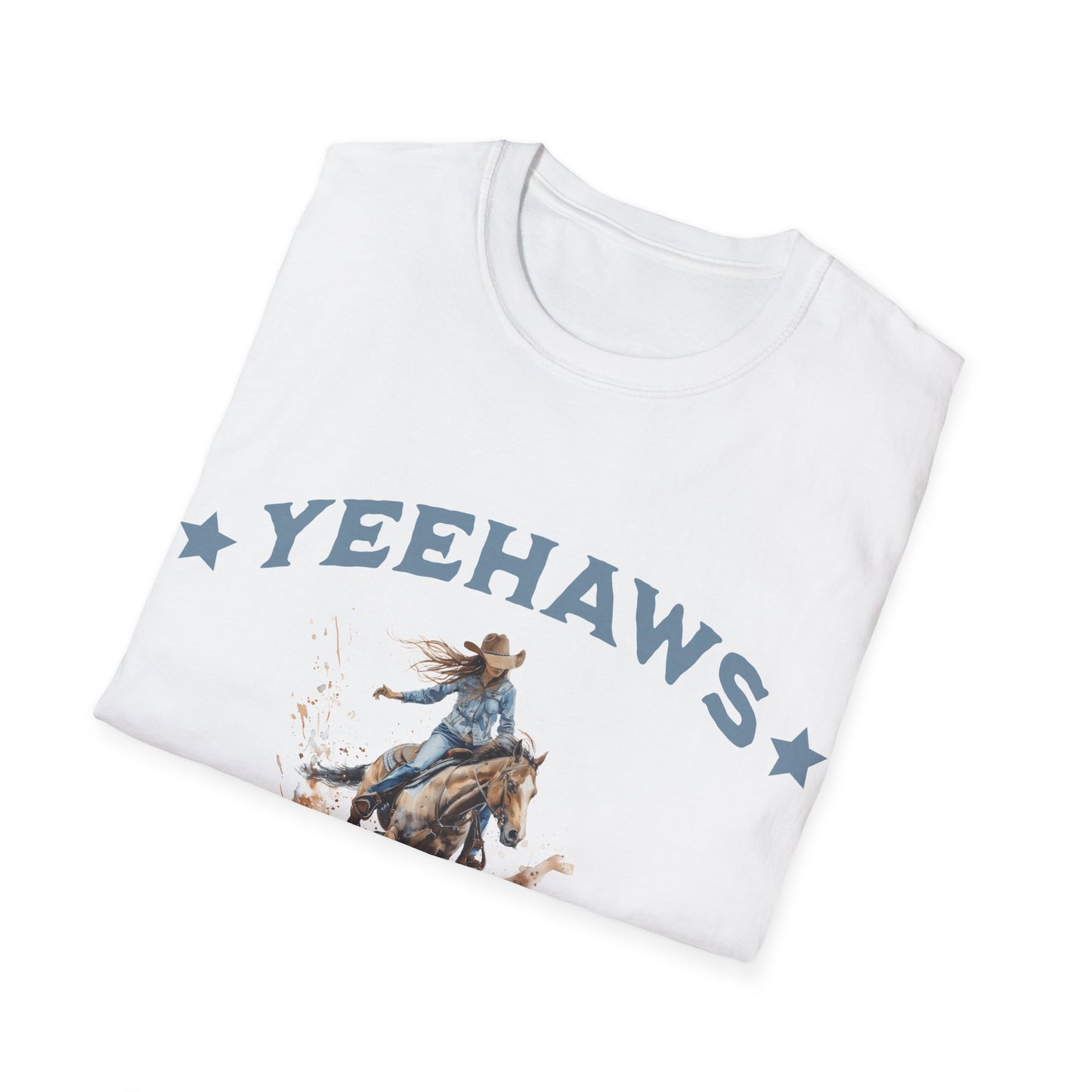 "Yeehaws and Hellnaws" Cowgirl Riding Graphic Tee ā Country Western Rodeo Shirt