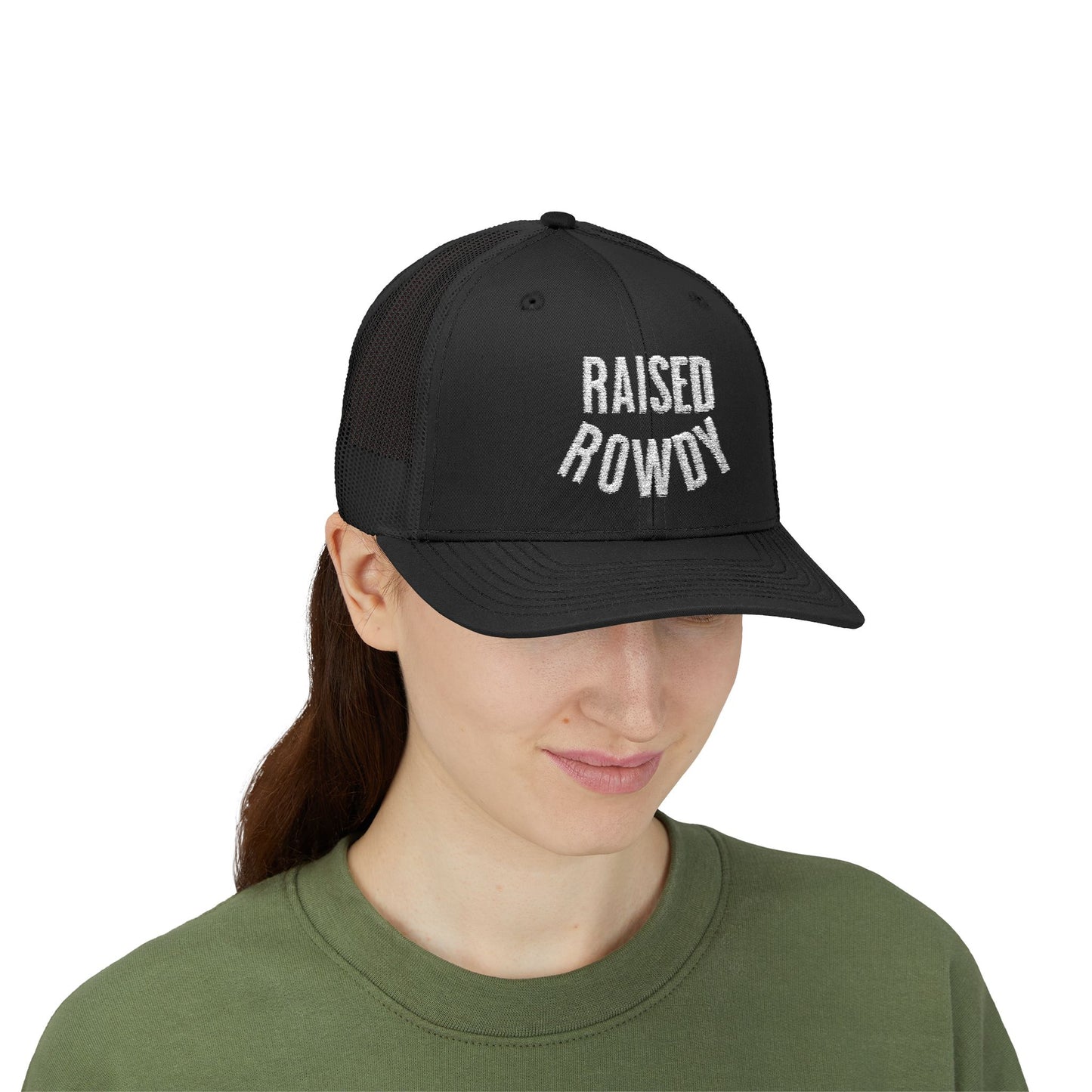 Featuring the striking phrase "RAISED ROWDY" in large, bold white lettering