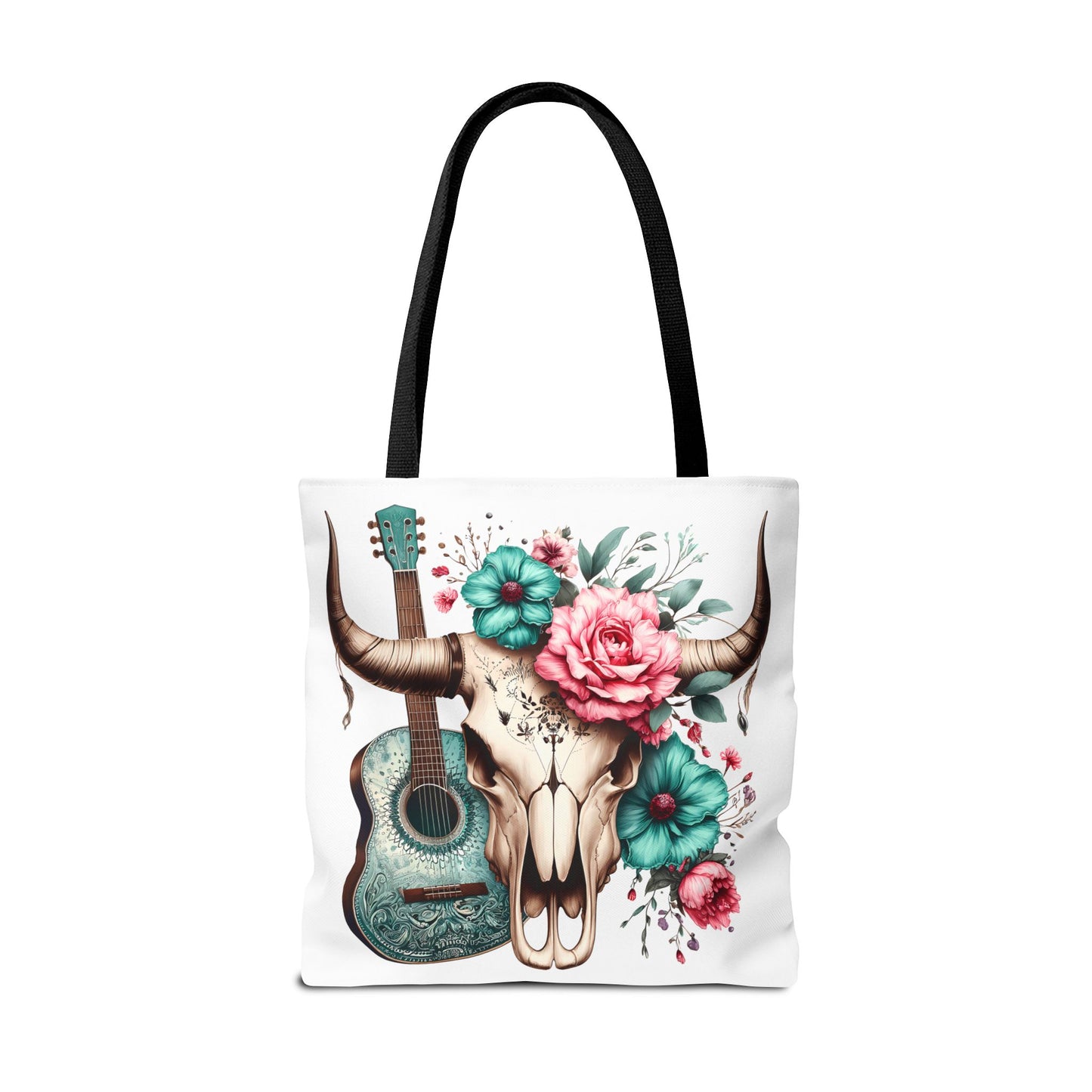 Boho Chic Skull and Guitar Floral Tote Bag