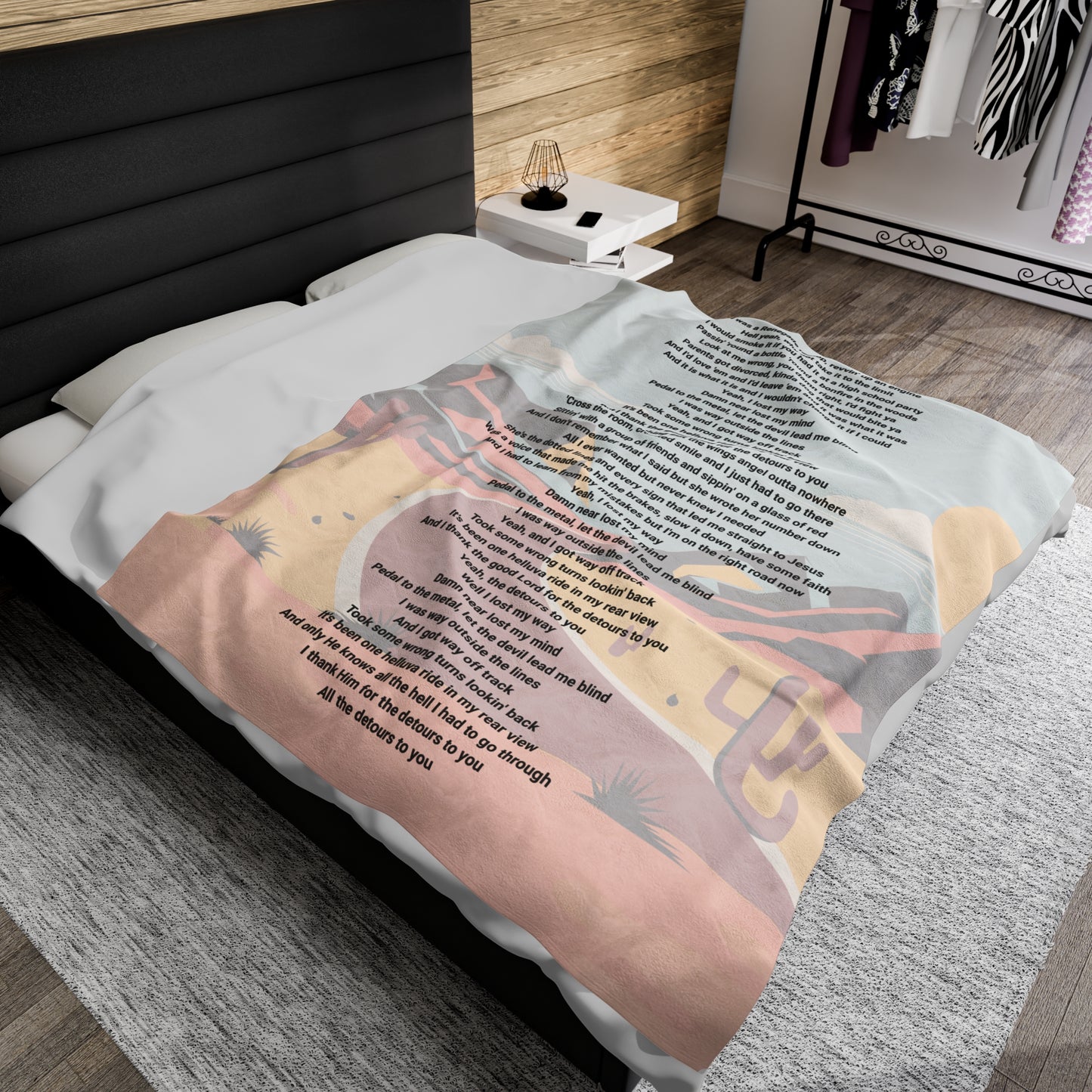 Detours lyric Velveteen Plush Blanket, Fan Blanket, Throw Rug, Display Blanket, Country Music Blanket,