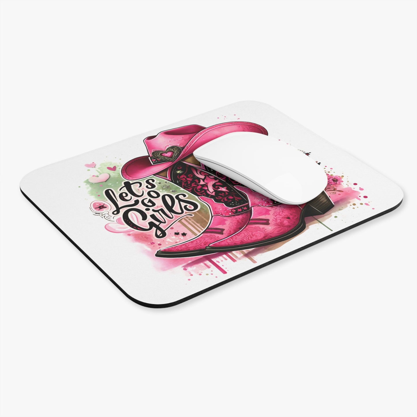 Let's go girls Mouse Pad, Western mouse pad, Pink cowboy boots & hat mouse pad
